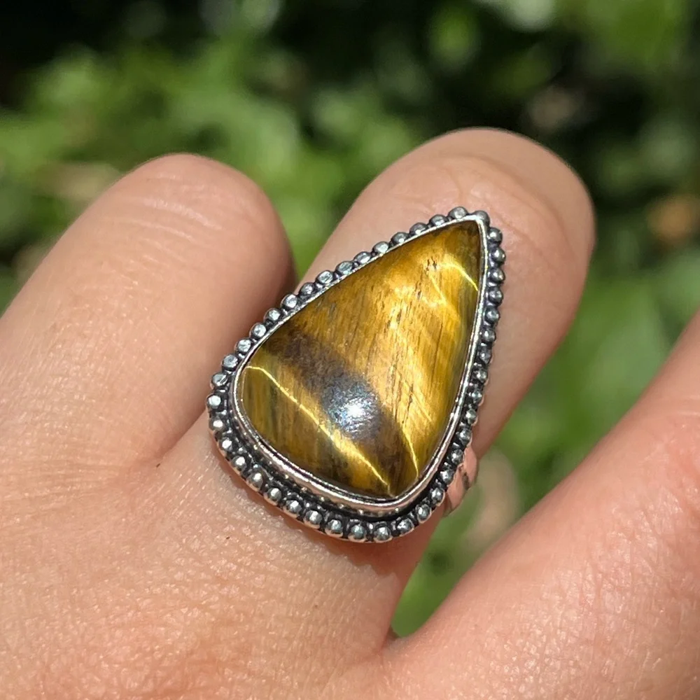 Size 8.75 925 silver plated‎ yellow tiger eye ring